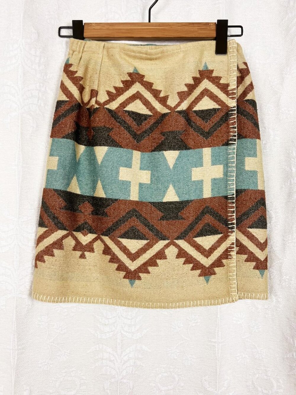 Vintage southwestern pattern wrap mini blanket skirt silk cotton DKNY Jeans